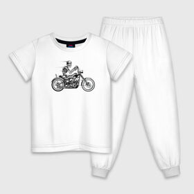 Детская пижама хлопок с принтом Skull Motorcycle в Курске, 100% хлопок |  брюки и футболка прямого кроя, без карманов, на брюках мягкая резинка на поясе и по низу штанин
 | байк | байкер | в шлеме | гонщик | мотоцикл | скелет | череп