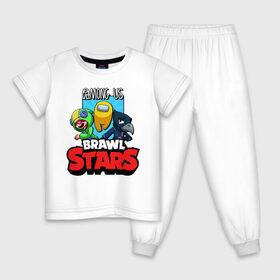 Детская пижама хлопок с принтом Leon and Crow and Among Us в Курске, 100% хлопок |  брюки и футболка прямого кроя, без карманов, на брюках мягкая резинка на поясе и по низу штанин
 | 