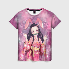 Женская футболка 3D с принтом Незуко Камадо в Курске, 100% полиэфир ( синтетическое хлопкоподобное полотно) | прямой крой, круглый вырез горловины, длина до линии бедер | demon slayer | kamado | kimetsu no aiba | nezuko | камадо | клинок | незуко | рассекающий демонов