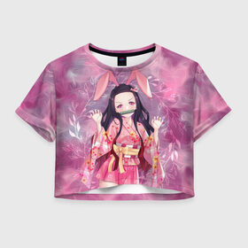 Женская футболка Crop-top 3D с принтом Незуко Камадо в Курске, 100% полиэстер | круглая горловина, длина футболки до линии талии, рукава с отворотами | demon slayer | kamado | kimetsu no aiba | nezuko | камадо | клинок | незуко | рассекающий демонов