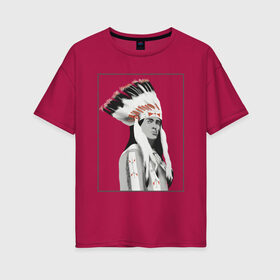 Женская футболка хлопок Oversize с принтом Индеец Гойко Митич в Курске, 100% хлопок | свободный крой, круглый ворот, спущенный рукав, длина до линии бедер
 | вождь | гойко митич | индейцы | чингачгук