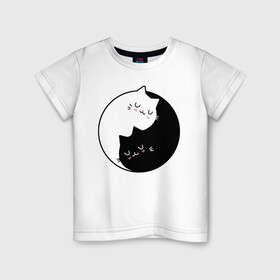 Детская футболка хлопок с принтом Yin and Yang cats в Курске, 100% хлопок | круглый вырез горловины, полуприлегающий силуэт, длина до линии бедер | anime | cat | cats | kitten | love | philosophy | yang | yin | yoga | аниме | инь | йога | кот | котенок | котик | котики | коты | любовь | противоположность | сердце | философия | ян