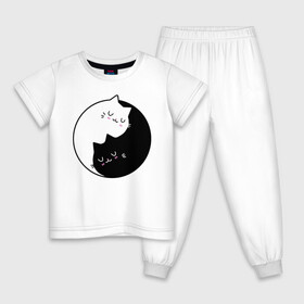 Детская пижама хлопок с принтом Yin and Yang cats в Курске, 100% хлопок |  брюки и футболка прямого кроя, без карманов, на брюках мягкая резинка на поясе и по низу штанин
 | Тематика изображения на принте: anime | cat | cats | kitten | love | philosophy | yang | yin | yoga | аниме | инь | йога | кот | котенок | котик | котики | коты | любовь | противоположность | сердце | философия | ян