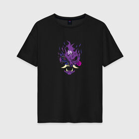 Женская футболка хлопок Oversize с принтом Samurai - purple в Курске, 100% хлопок | свободный крой, круглый ворот, спущенный рукав, длина до линии бедер
 | cyberpunk 2077 | samurai | киберанк 2077 | огонь | пламя | самурай