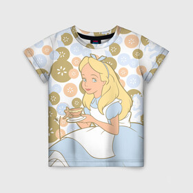 Детская футболка 3D с принтом Alice tea Time в Курске, 100% гипоаллергенный полиэфир | прямой крой, круглый вырез горловины, длина до линии бедер, чуть спущенное плечо, ткань немного тянется | alice | alice in wonderland | vdosadir | алиса | алиса в стране чудес