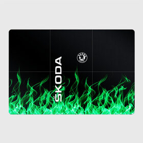 Магнитный плакат 3Х2 с принтом SKODA в Курске, Полимерный материал с магнитным слоем | 6 деталей размером 9*9 см | auto | fire | green | logo | skoda | vag | авто | ваг | водителям | зеленый | логотип | машины | огонь | шкода