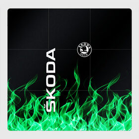 Магнитный плакат 3Х3 с принтом SKODA в Курске, Полимерный материал с магнитным слоем | 9 деталей размером 9*9 см | auto | fire | green | logo | skoda | vag | авто | ваг | водителям | зеленый | логотип | машины | огонь | шкода