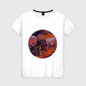 Женская футболка хлопок с принтом Нижний мир в Курске, 100% хлопок | прямой крой, круглый вырез горловины, длина до линии бедер, слегка спущенное плечо | minecraft | nether | ад | гаст | майнкрафт | стив