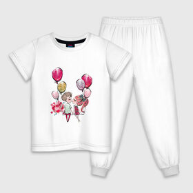 Детская пижама хлопок с принтом Парочка в Курске, 100% хлопок |  брюки и футболка прямого кроя, без карманов, на брюках мягкая резинка на поясе и по низу штанин
 | букет цветов | валентин | первый поцелуй | свидание | шары