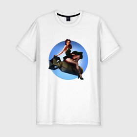 Мужская футболка хлопок Slim с принтом Красотка в Курске, 92% хлопок, 8% лайкра | приталенный силуэт, круглый вырез ворота, длина до линии бедра, короткий рукав | защитнику | пикантно | пин ап