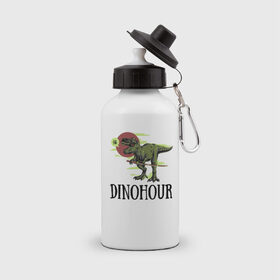 Бутылка спортивная с принтом DinoHour в Курске, металл | емкость — 500 мл, в комплекте две пластиковые крышки и карабин для крепления | Тематика изображения на принте: dino | dinohour | dinosaur | дино | динозавр