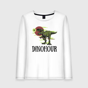 Женский лонгслив хлопок с принтом DinoHour в Курске, 100% хлопок |  | dino | dinohour | dinosaur | дино | динозавр