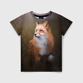 Детская футболка 3D с принтом Лиса-охотница в Курске, 100% гипоаллергенный полиэфир | прямой крой, круглый вырез горловины, длина до линии бедер, чуть спущенное плечо, ткань немного тянется | fox | foxy | животное | звери | лиса | лисенок | лисичка | милая | рыжая | фокс