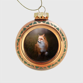 Стеклянный ёлочный шар с принтом Лиса-охотница в Курске, Стекло | Диаметр: 80 мм | fox | foxy | животное | звери | лиса | лисенок | лисичка | милая | рыжая | фокс