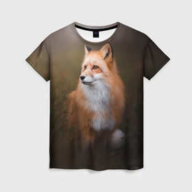 Женская футболка 3D с принтом Лиса-охотница в Курске, 100% полиэфир ( синтетическое хлопкоподобное полотно) | прямой крой, круглый вырез горловины, длина до линии бедер | fox | foxy | животное | звери | лиса | лисенок | лисичка | милая | рыжая | фокс