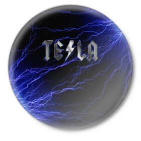 Значок с принтом TESLA в Курске,  металл | круглая форма, металлическая застежка в виде булавки | ac | acdc | america | auto | car | cars | dc | electro | elon | logo | musk | rock | space | spacex | tesla | usa | x | авто | автомобиль | илон | космос | лого | логотип | маск | машина | молнии | молния | музыка | рок | тесла | электричест