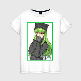 Женская футболка хлопок с принтом C.C. (Code Geass) в Курске, 100% хлопок | прямой крой, круглый вырез горловины, длина до линии бедер, слегка спущенное плечо | cc | девушка с зелеными волосами | кавай | код гиас | милая девушка | няшка