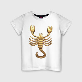 Детская футболка хлопок с принтом Скорпион в Курске, 100% хлопок | круглый вырез горловины, полуприлегающий силуэт, длина до линии бедер | scorpio | zodiac signs | знаки зодиака | золотой рисунок | скорпион