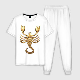 Мужская пижама хлопок с принтом Скорпион в Курске, 100% хлопок | брюки и футболка прямого кроя, без карманов, на брюках мягкая резинка на поясе и по низу штанин
 | scorpio | zodiac signs | знаки зодиака | золотой рисунок | скорпион