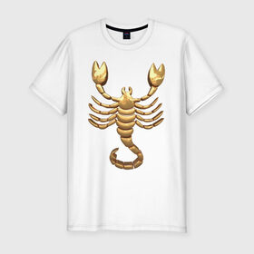 Мужская футболка хлопок Slim с принтом Скорпион в Курске, 92% хлопок, 8% лайкра | приталенный силуэт, круглый вырез ворота, длина до линии бедра, короткий рукав | scorpio | zodiac signs | знаки зодиака | золотой рисунок | скорпион