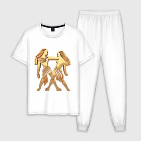 Мужская пижама хлопок с принтом Близнецы в Курске, 100% хлопок | брюки и футболка прямого кроя, без карманов, на брюках мягкая резинка на поясе и по низу штанин
 | twins | zodiac signs | близнецы | знаки зодиака | золотой рисунок