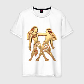 Мужская футболка хлопок с принтом Близнецы в Курске, 100% хлопок | прямой крой, круглый вырез горловины, длина до линии бедер, слегка спущенное плечо. | twins | zodiac signs | близнецы | знаки зодиака | золотой рисунок