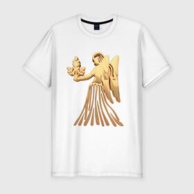Мужская футболка хлопок Slim с принтом Дева в Курске, 92% хлопок, 8% лайкра | приталенный силуэт, круглый вырез ворота, длина до линии бедра, короткий рукав | virgo | zodiac signs | дева | знаки зодиака | золотой рисунок