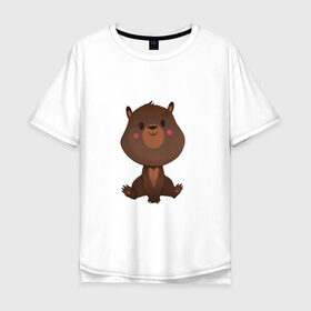 Мужская футболка хлопок Oversize с принтом Медвежонок в Курске, 100% хлопок | свободный крой, круглый ворот, “спинка” длиннее передней части | косолапый | медведь | мишка | мишутка | парные