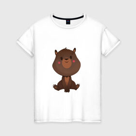 Женская футболка хлопок с принтом Медвежонок в Курске, 100% хлопок | прямой крой, круглый вырез горловины, длина до линии бедер, слегка спущенное плечо | косолапый | медведь | мишка | мишутка | парные