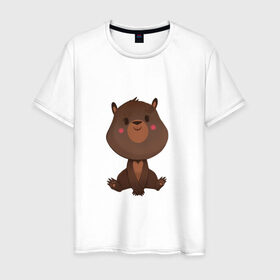 Мужская футболка хлопок с принтом Медвежонок в Курске, 100% хлопок | прямой крой, круглый вырез горловины, длина до линии бедер, слегка спущенное плечо. | косолапый | медведь | мишка | мишутка | парные