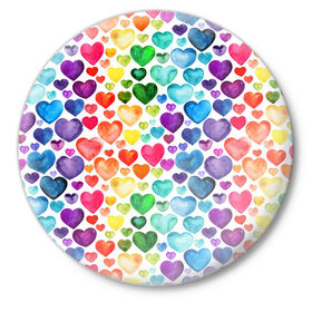 Значок с принтом Радужные сердечки в Курске,  металл | круглая форма, металлическая застежка в виде булавки | 8 марта | love | девочки | женская | любовь | подружке | сердечки