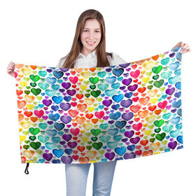 Флаг 3D с принтом Радужные сердечки в Курске, 100% полиэстер | плотность ткани — 95 г/м2, размер — 67 х 109 см. Принт наносится с одной стороны | 8 марта | love | девочки | женская | любовь | подружке | сердечки