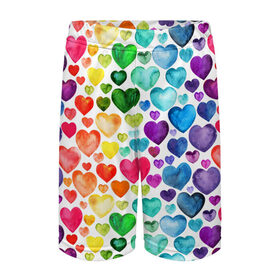 Детские спортивные шорты 3D с принтом Радужные сердечки в Курске,  100% полиэстер
 | пояс оформлен широкой мягкой резинкой, ткань тянется
 | Тематика изображения на принте: 8 марта | love | девочки | женская | любовь | подружке | сердечки