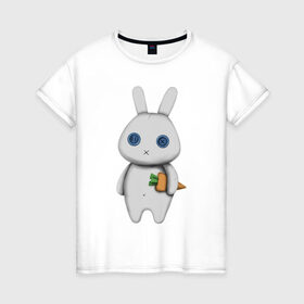 Женская футболка хлопок с принтом зайка в Курске, 100% хлопок | прямой крой, круглый вырез горловины, длина до линии бедер, слегка спущенное плечо | hare | заяц | игрушка | кролик | морковь