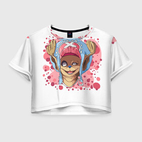 Женская футболка Crop-top 3D с принтом Чоппер в Курске, 100% полиэстер | круглая горловина, длина футболки до линии талии, рукава с отворотами | аниме | доктор | енот | любитель сладкой ваты | мугивара | олень | сладкая вата | тони тони чоппер