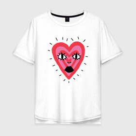 Мужская футболка хлопок Oversize с принтом Сердце в Курске, 100% хлопок | свободный крой, круглый ворот, “спинка” длиннее передней части | heart. love | pink | red | красный | любовь | розовый | сердце | черный