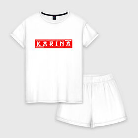 Женская пижама с шортиками хлопок с принтом Карина Karina в Курске, 100% хлопок | футболка прямого кроя, шорты свободные с широкой мягкой резинкой | karina | name | names | имена | имя | карина