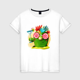 Женская футболка хлопок с принтом Кактус в Курске, 100% хлопок | прямой крой, круглый вырез горловины, длина до линии бедер, слегка спущенное плечо | иголки | лолипоп | праздник | растения | семья | сумашедшая | цветы