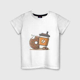 Детская футболка хлопок с принтом Сладкая жизнь в Курске, 100% хлопок | круглый вырез горловины, полуприлегающий силуэт, длина до линии бедер | Тематика изображения на принте: coffee | вкусняшки | кофе | пончик | сладости