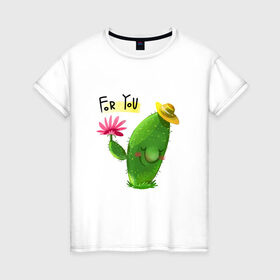Женская футболка хлопок с принтом Кактус в Курске, 100% хлопок | прямой крой, круглый вырез горловины, длина до линии бедер, слегка спущенное плечо | иголки | праздник | растения | семья | цветы | цвяточек