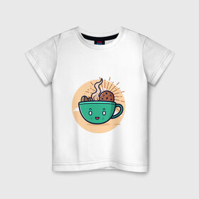 Детская футболка хлопок с принтом Для любителей кофе в Курске, 100% хлопок | круглый вырез горловины, полуприлегающий силуэт, длина до линии бедер | кофе | печенье | топпинг