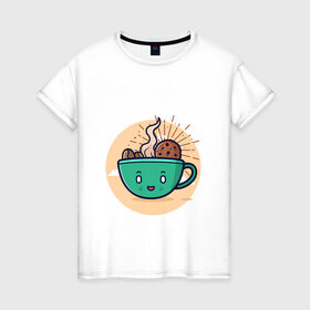 Женская футболка хлопок с принтом Для любителей кофе в Курске, 100% хлопок | прямой крой, круглый вырез горловины, длина до линии бедер, слегка спущенное плечо | кофе | печенье | топпинг