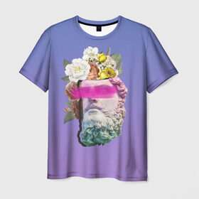 Мужская футболка 3D с принтом Мои цветы в твоей голове в Курске, 100% полиэфир | прямой крой, круглый вырез горловины, длина до линии бедер | весна | голова | градиент | скульптура | цветы