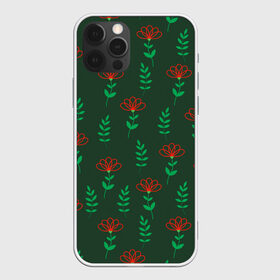 Чехол для iPhone 12 Pro Max с принтом Цветочки и зеленые листики в Курске, Силикон |  | 8 марта | flowers | summer | ботаническая иллюстрация | весна | зеленый | красный | лето | листья | любовь | праздник | принт | природа | растения | цветы
