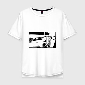 Мужская футболка хлопок Oversize с принтом Range Rover Evoque Черно-белый в Курске, 100% хлопок | свободный крой, круглый ворот, “спинка” длиннее передней части | Тематика изображения на принте: range rover evoque | горы | дорога | иллюстрация | колеса | машина | фары | черно белый