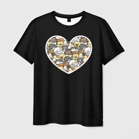 Мужская футболка 3D с принтом Сердце из котят в Курске, 100% полиэфир | прямой крой, круглый вырез горловины, длина до линии бедер | 14 февраля | день влюбленных | домашние животные | звери | киса | кот | котят | кошка | кошки | любовь | сердечко | сердце | черная