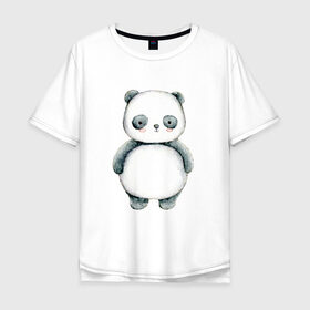 Мужская футболка хлопок Oversize с принтом Панда в Курске, 100% хлопок | свободный крой, круглый ворот, “спинка” длиннее передней части | косолапый | медведь | медвежонок | черно белый