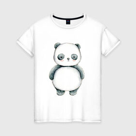 Женская футболка хлопок с принтом Панда в Курске, 100% хлопок | прямой крой, круглый вырез горловины, длина до линии бедер, слегка спущенное плечо | косолапый | медведь | медвежонок | черно белый