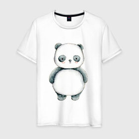 Мужская футболка хлопок с принтом Панда в Курске, 100% хлопок | прямой крой, круглый вырез горловины, длина до линии бедер, слегка спущенное плечо. | косолапый | медведь | медвежонок | черно белый
