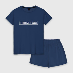 Женская пижама с шортиками хлопок с принтом Strike face в Курске, 100% хлопок | футболка прямого кроя, шорты свободные с широкой мягкой резинкой | bad | crazy | evil | protest | rage | strike face | безумие | протест | сумасшедший | удар